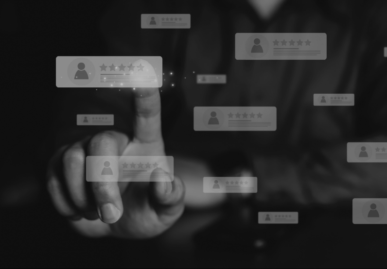 Image showing a close up of someone pointing to testimonials